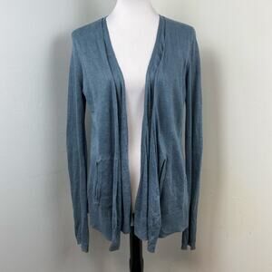 Inhabit Blue Linen Lightweight Double Layered Open Front Knit Cardigan Medium